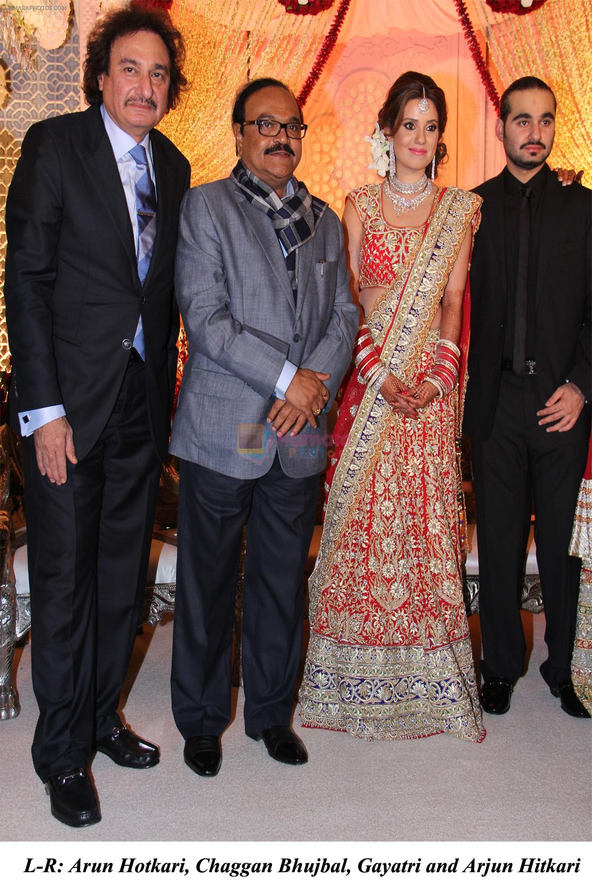 Arun Hotkari, Chaggan Bhujbal, Gayatri and Arjun Hitkari at The wedding reception of Gayatri and Arjun Hitkari hosted by Debbie and Arun Hitkari in Taj, Colaba, Mumbai on 20th Jan 2013