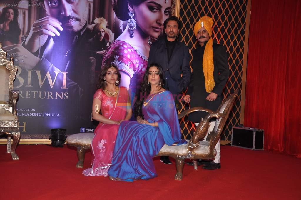 Mahi Gill, Jimmy Shergill, Soha Ali Khan, Irrfan Khan at the Trailor launch of Saheb Biwi Aur Gangster Returns in J W Marriott, Mumbai on 31st Jan 2013