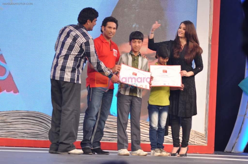 Aishwarya Rai Bachchan, Sachin Tendulkar at NDTV Support My school 9am to 9pm campaign which raised 13.5 crores in Mumbai on 3rd Feb 2013