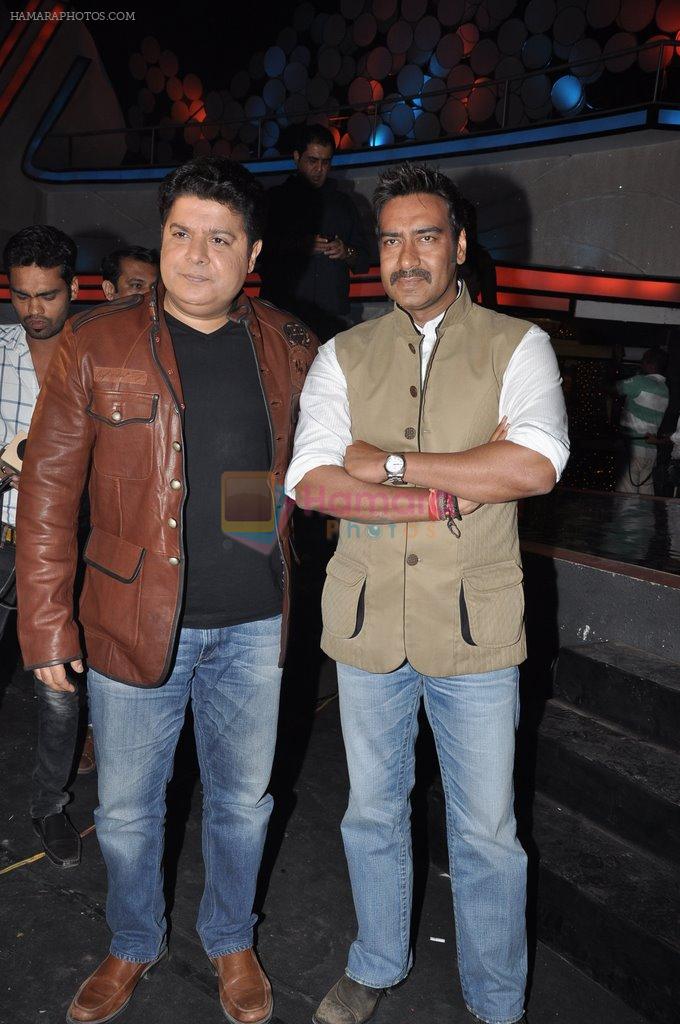 Ajay Devgan, Sajid Khan on the sets of Nach Baliye 5 in Filmistan, Mumbai on 5th Feb 2013