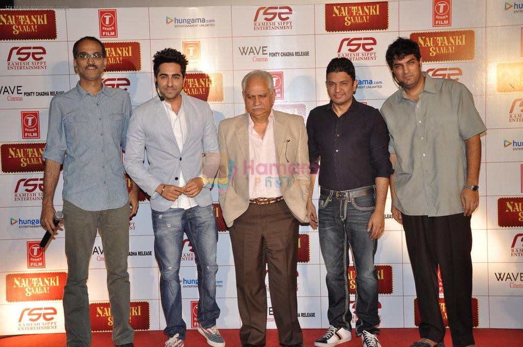 Rohan Sippy, Bhushan Kumar, Ayushmann Khurrana, Ramesh Sippy, Kunaal Roy Kapur at Nautanki film first look in Cinemax, Mumbai on 6th Feb 2013
