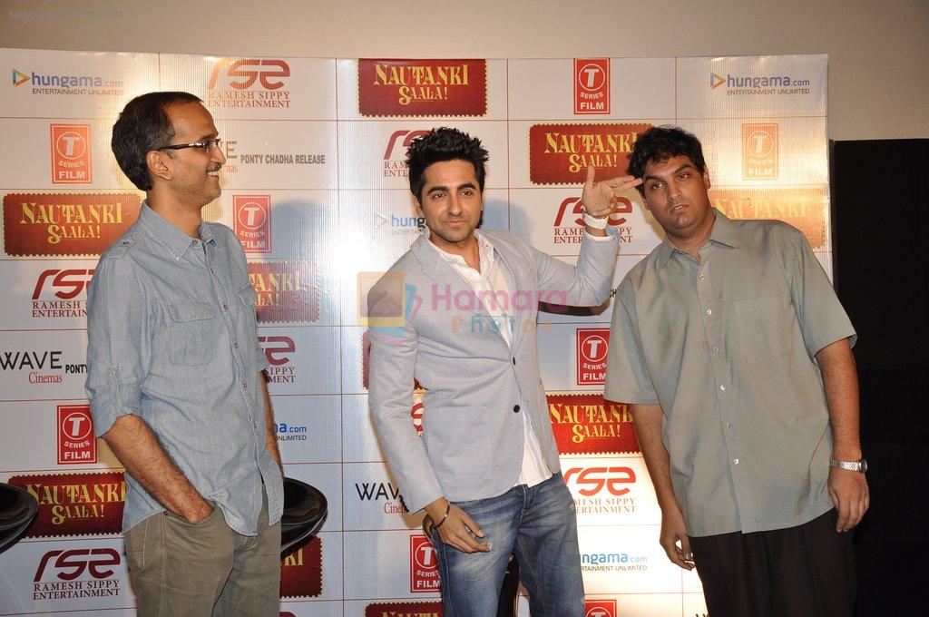 Rohan Sippy, Ayushmann Khurrana, Kunaal Roy Kapur at Nautanki film first look in Cinemax, Mumbai on 6th Feb 2013
