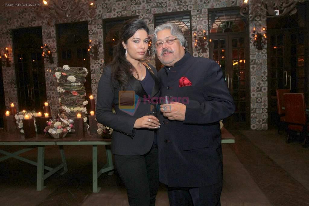 Chetan Seth with friend Cleo Isaacs at designer Rohit Bal & Gauri Bajoria co-hosted the announcement party for Savoir Fair in CIBO, Hotel Janpath on 8th of February 2013