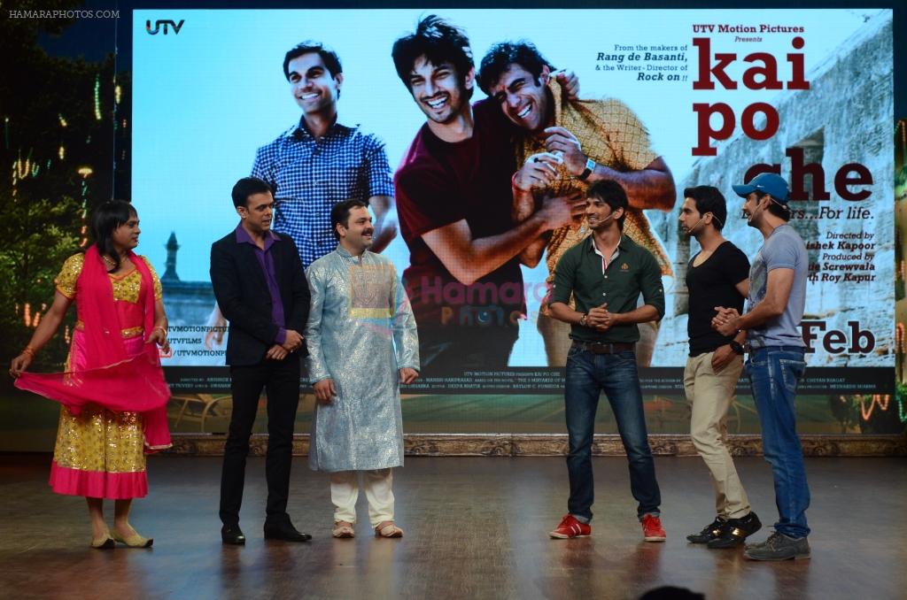 Sushant Singh Rajput, Raj Kumar Yadav and Amit Sadh at the promotions of Kai Po Che on the sets of Nautanki - The Comedy Theatre in Mumbai on 14th Feb 2013