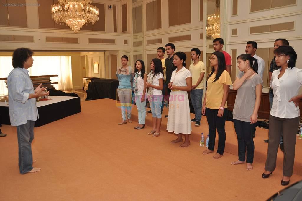 Ustad Zakir Hussain and Shillong Chamber Choir at rehearsals for Equation 2013 in Trident, Mumbai on 28th Feb 2013