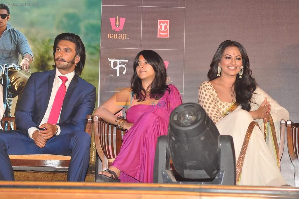 Sonakshi Sinha, Ranveer Singh, Ekta Kapoor at trailor Launch of film Lootera in Mumbai on 15th March 2013