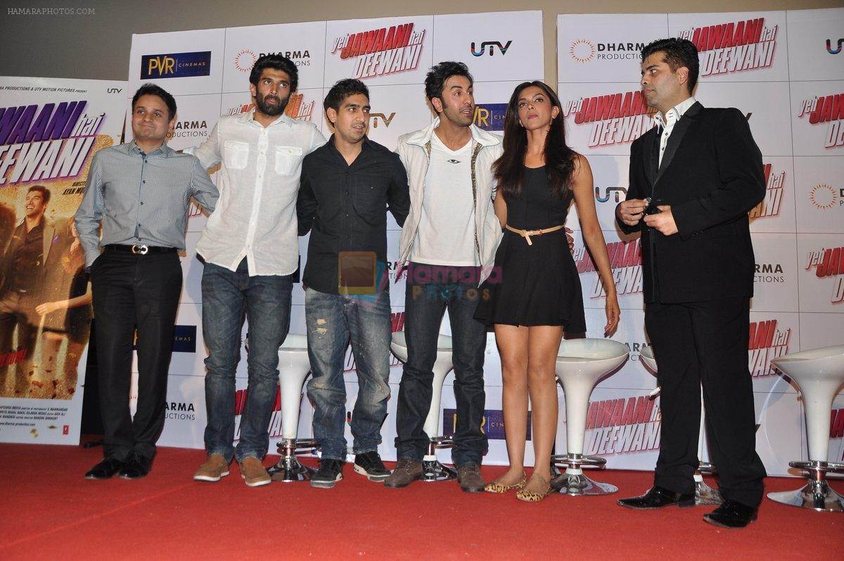 Aditya Roy Kapur, Ayan Mukerji, Ranbir Kapoor, Deepika Padukone, Karan Johar  at the launch of yeh jawaani hai deewani in PVR, Juhu, Mumbai on 19th March 2013