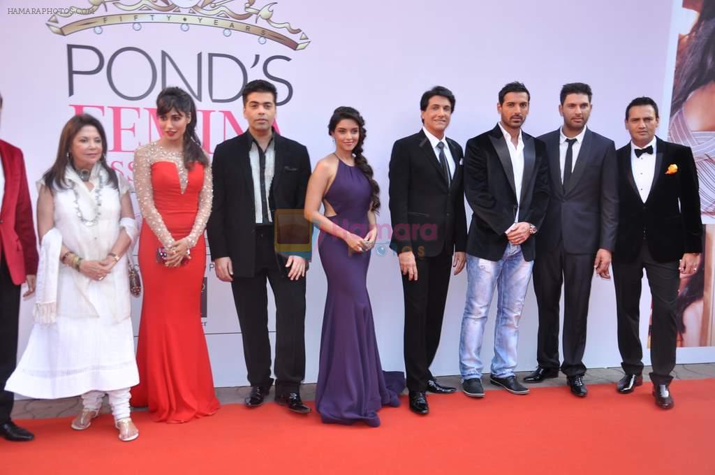 Chitrangada Singh, Asin Thottumkal, Karan Johar, Shaimak Dawar, John Abraham, Yuvraj Singh, Marc Robinson at Femina Miss India finals in Mumbai on 24th March 2013
