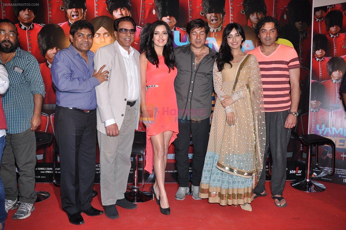 Dharmendra, Sunny Deol, Bobby Deol,Neha Sharma, Kristina Akheeva, Johnny Lever at Yamla Pagla Deewana 2 launch in Sunny Super Sound, Juhu, Mumbai on 28th March 2013