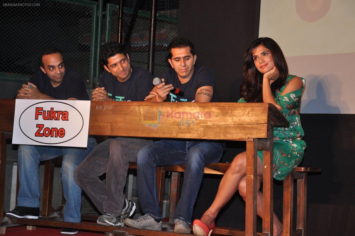 Farhan Akhtar, Ritesh Sidhwani, Richa Chadda Unveil Fukrey first look in Jai Hind, Mumbai on 12th April 2013