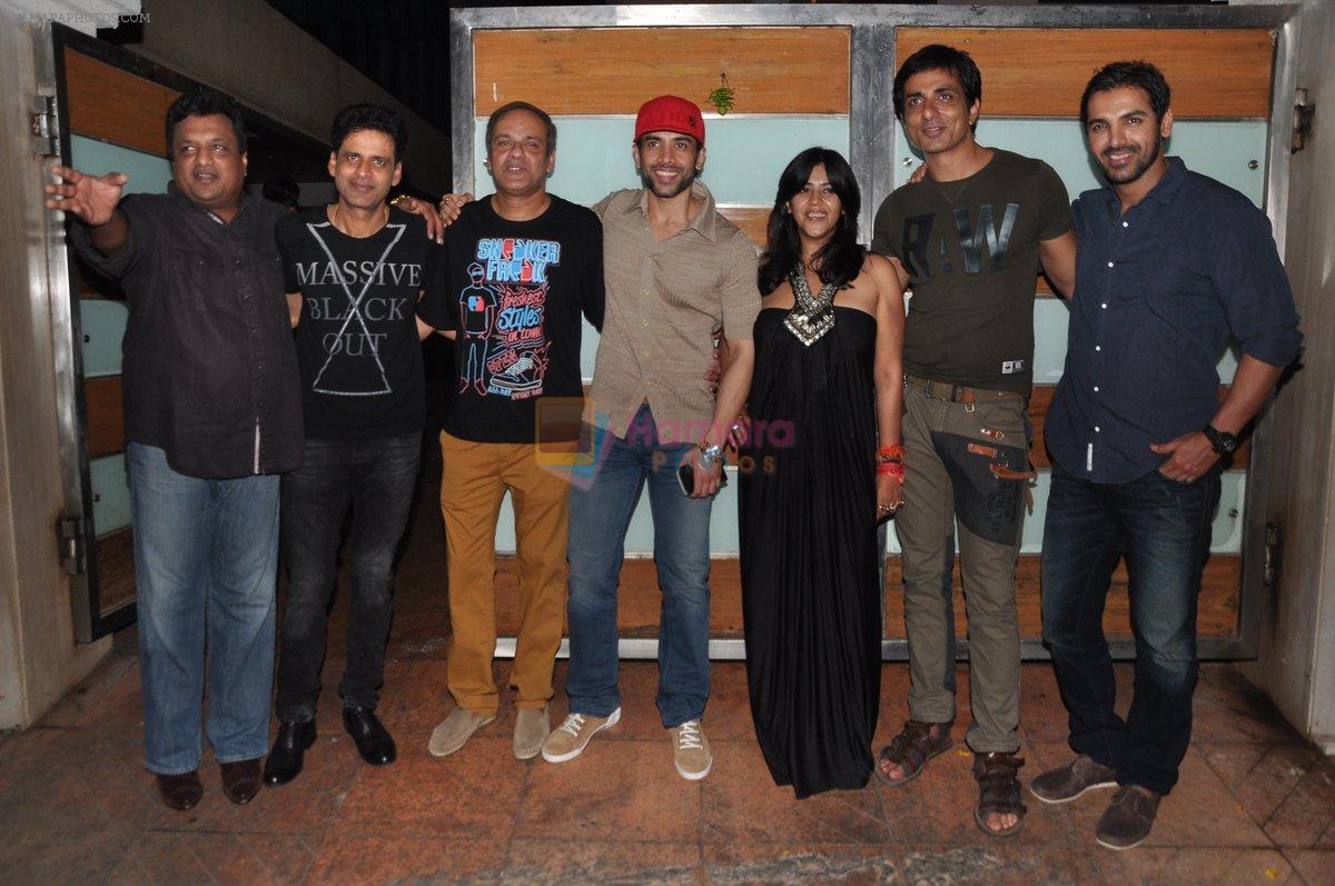 Ekta Kapoor, Sanjay Gupta, Manoj Bajpai, Tusshar Kapoor, Sonu Sood, John Abraham at Shootout at Wadala success bash at Ekta's House in Mumbai on 5th May 2013