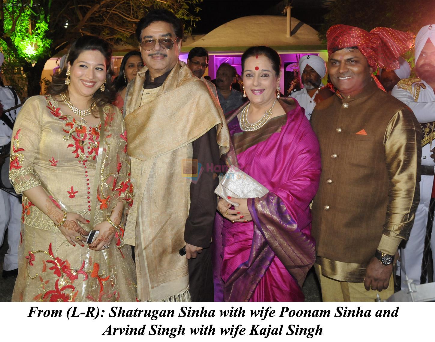 Shatrugan Sinha with wife Poonam Sinha and Arvind Singh with wife Kajal Singh at the Reception of Jai Singh and Shradha Singh on 7th May 2013