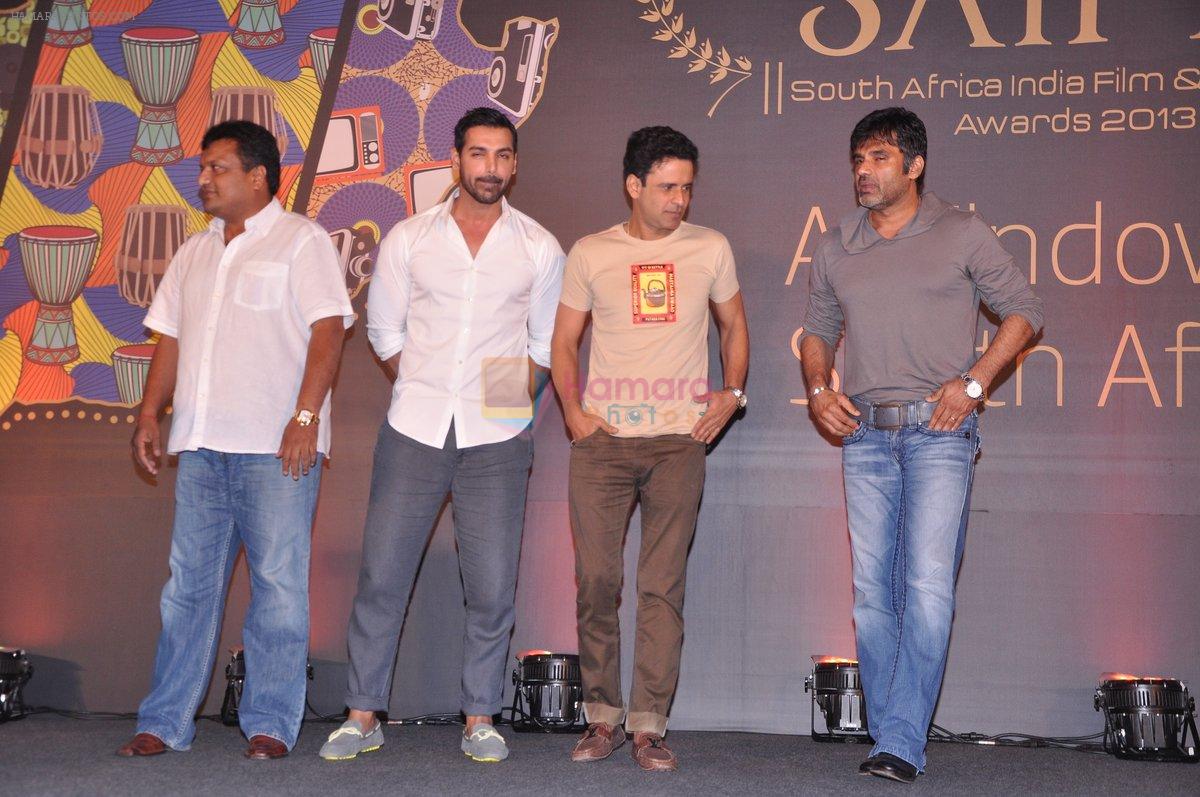 Sunil Shetty, Manoj Bajpai, John Abraham, Sanjay Gupta at SAIFTA curtain raiser in Mumbai on 15th July 2013