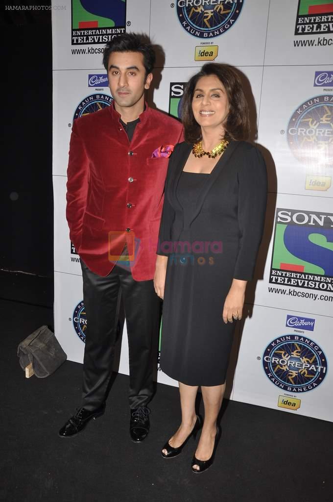 Ranbir Kapoor and Neetu Singh on the sets of KBC in Mumbai on 7th Sept 2013