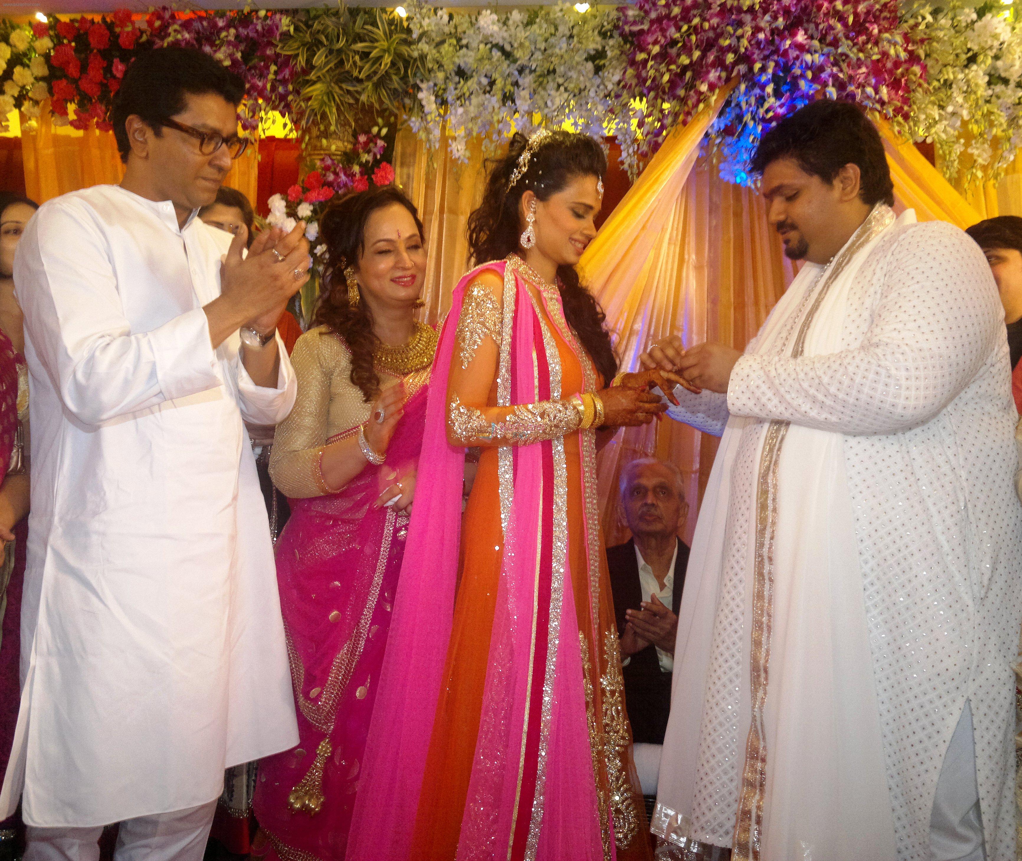 raj thackeray, smita thackeray, aditi redkar and rahul thackeray at aditi and rahul's engagement