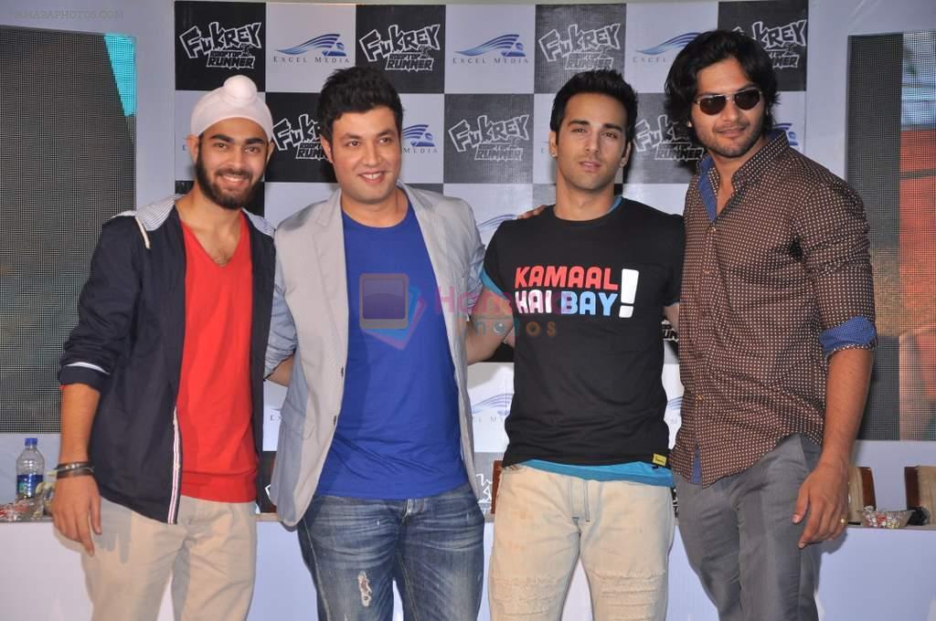 Ali Fazal, Varun Sharma,Pulkit Samrat, Manjot singh at Fukrey Game Launch in Mumbai on 12th Oct 2013