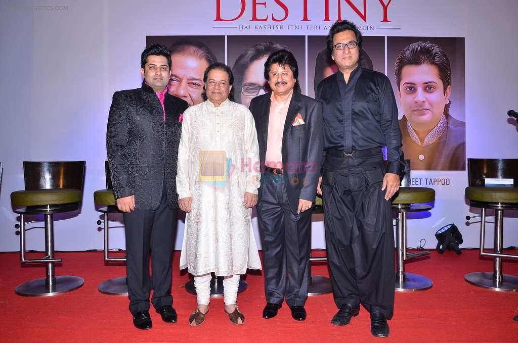 Pankaj Udhas, Talat Aziz, Anup Jalota at the launch of Sumeet Tappoo's album Destiny in Novotel, Mumbai on 5th Nov 2013