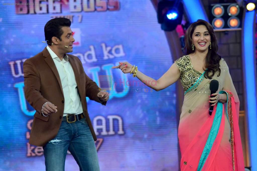 Madhuri Dixit, Salman Khan promote Dedh Ishqiya on the sets of Bigg Boss 7 in Lonavla, Mumbai on 7th Dec 2013