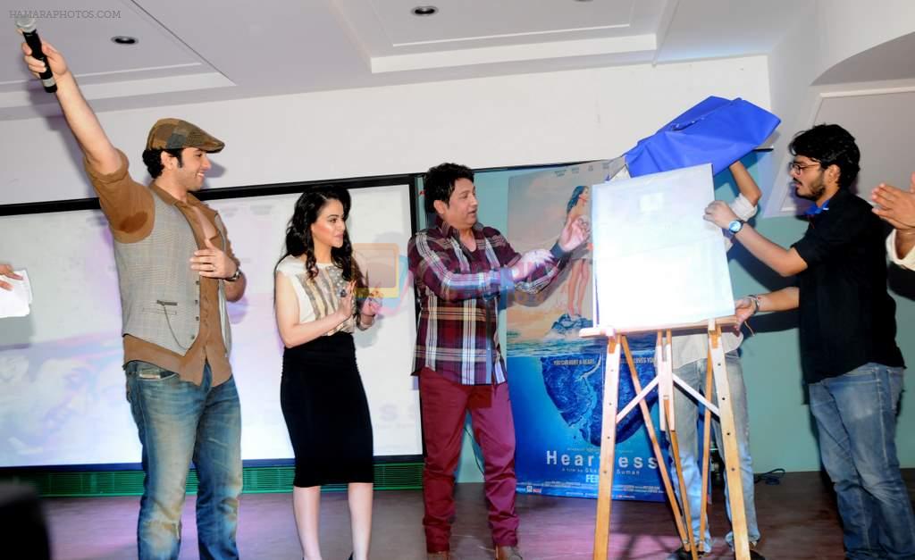 Shekhar Suman, Ariana Ayam with Adhyayan Suman during the promotions of upcoming film HEARTLESS at Thakur College