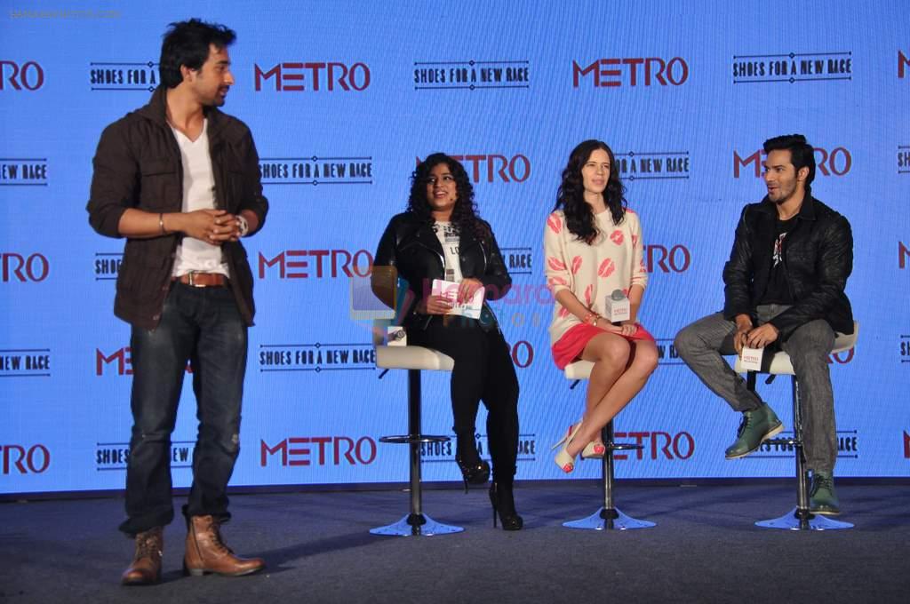 Rannvijay Singh, Kalki Koechlin, Varun Dhawan at the launch the new range of Metro Shoes in Mumbai on 11th Dec 2013