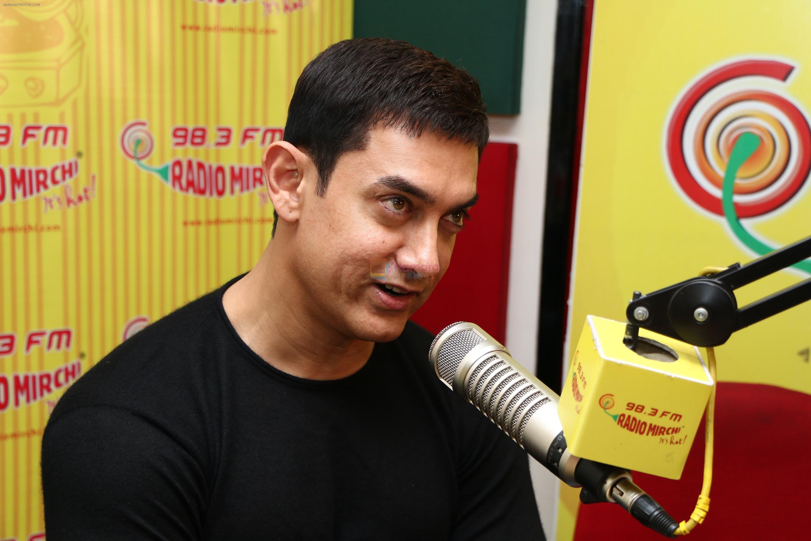 Aamir Khan at Radio Mirchi studio for promotion of his upcoming movie Dhoom 3