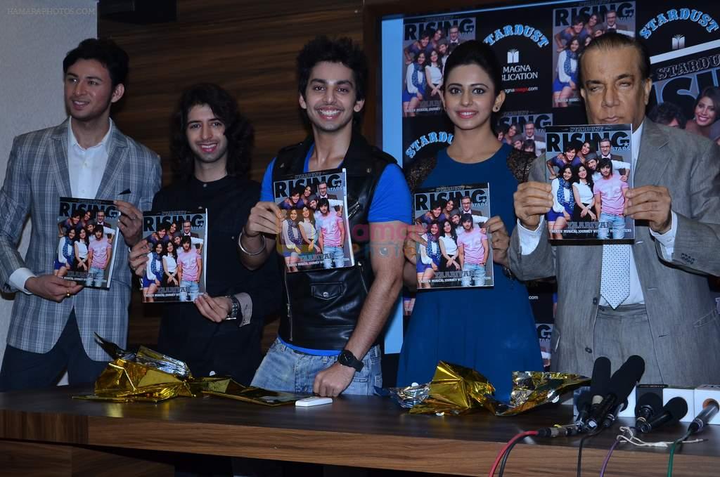 Shreyas Pardiwalla, Himansh Kohli, Rakul Preet, Dev Sharma with Team of Yaariyan unveils latest issue of The Rising Star Magazine in Magna House, Mumbai on 23rd Dec 2013
