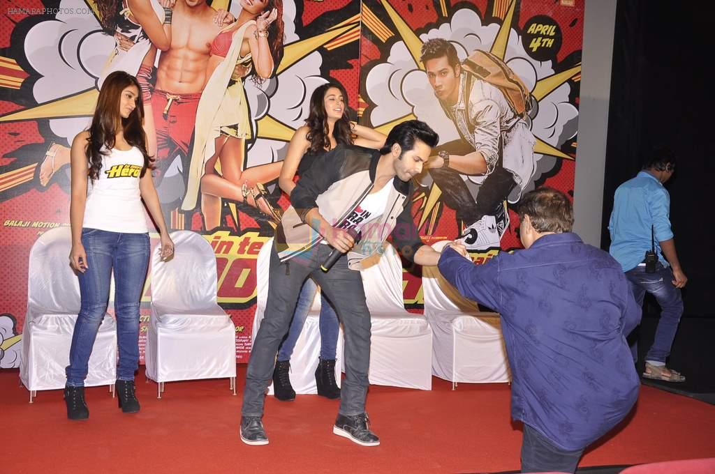 David Dhawan, Varun Dhawan, Ileana Dcruz,  David Dhawan at the First Look Launch of Main Tera Hero in PVR, Juhu, Mumbai on 23rd Jan 2014