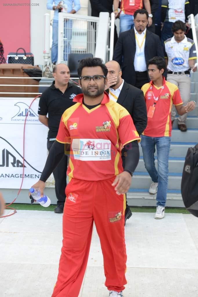 Sachiin Joshi at CCL Match of Mumbai Heroes Vs Telugu Warriors in Dubai on 1st Feb 2014