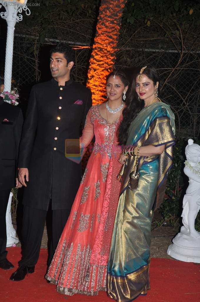 Rekha, Vaibhav Arora, Ahana Deol at Ahana Deol's Wedding Reception in Mumbai on 2nd Feb 2014