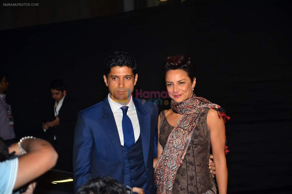 Farhan Akhtar, Adhuna Akhtar at Zee Awards red carpet in Filmcity, Mumbai on 8th Feb 2014