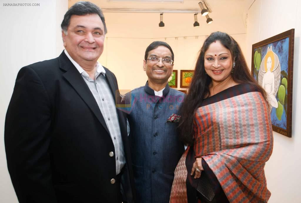 Rishi Kapoor, Bharat Tripathi & Rati Agnihotri at Bharat Tripathi's Tirthankar exhibition in Mumbai on 13th Feb 2014