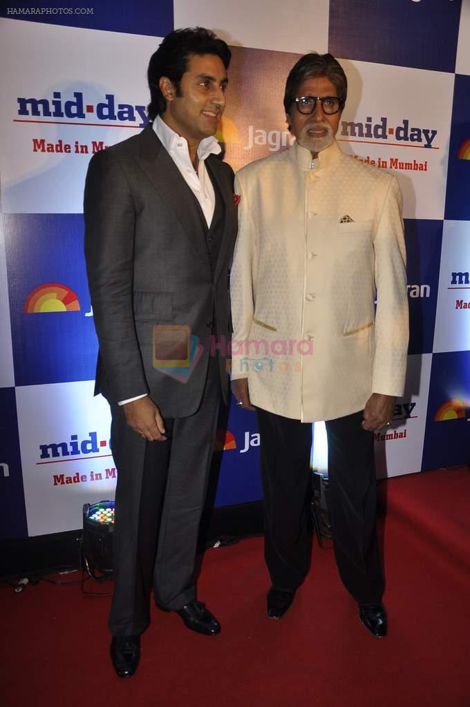 Abhishek Bachchan, Amitabh Bachchan at Mid-day bash in J W Marriott, Mumbai on 26th Feb 2014