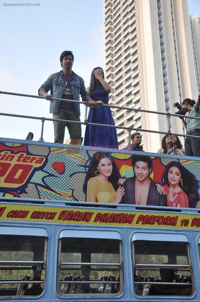 Varun Dhawan, Nargis Fakhri promote Main Tera Hero in an open bus in Malad, Mumbai on 4th March 2014