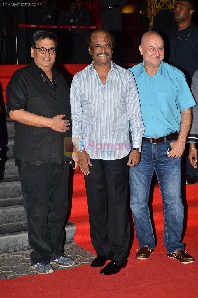 Subhash Ghai, Rajinikanth, Anupam Kher at the Premiere of the film Kochadaiiyaan in Mumbai on 30th March 2014