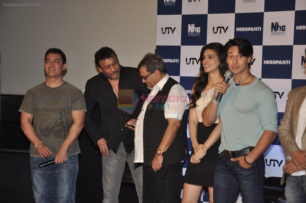 Aamir Khan, Subhash Ghai, Kriti Sanon,Tiger Shroff, Jackie Shroff at Heropanti launch in Mumbai on 4th April 2014