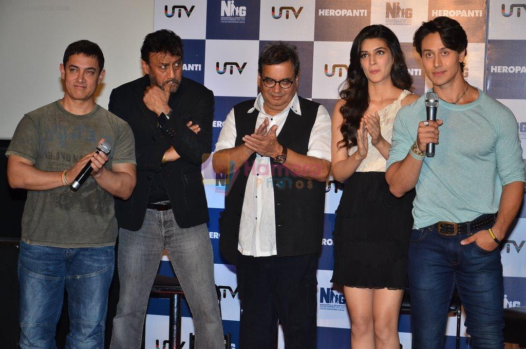 Aamir Khan, Subhash Ghai, Kriti Sanon, Tiger Shroff, Jackie Shroff at Heropanti launch in Mumbai on 4th April 2014