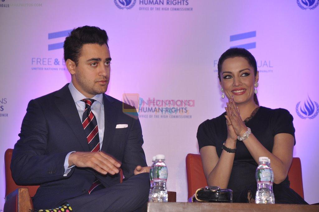 Imran Khan and Celina Jaitley, the goodwill ambassador of the United Nations (UN) Free and Equal Campaign launches her song on LGBT in Mumbai on 30th April 2014