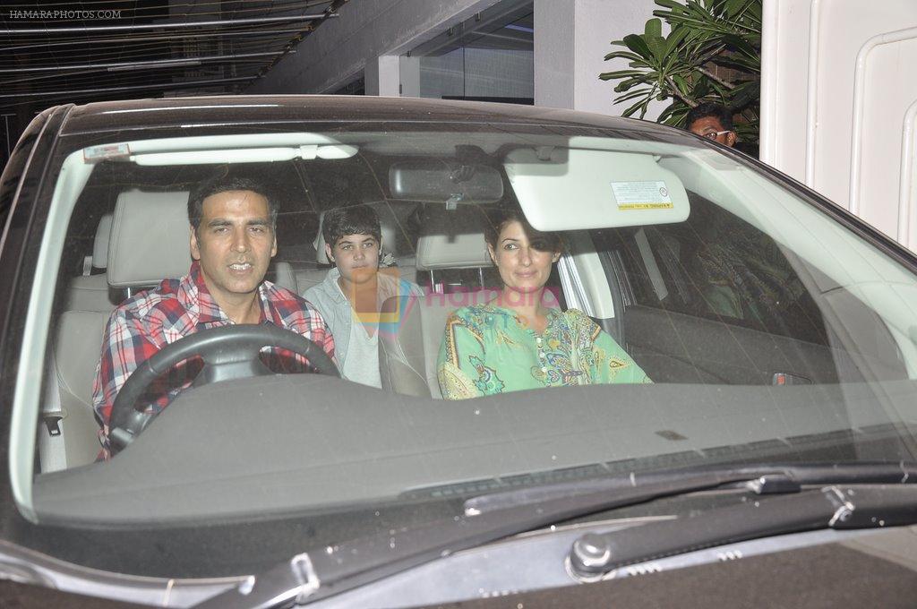 Akshay Kumar, Twinkle Khanna, Aarav snapped at Holiday screening in Sunny Super Sound on 3rd June 2014