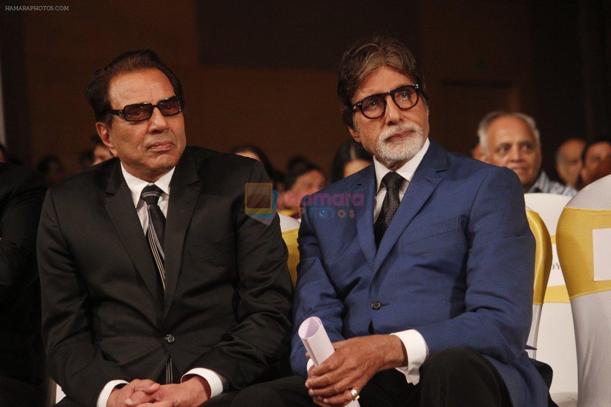 Dharmendra, Amitabh Bachchan at the Launch of Dilip Kumar's biography The Substance and The Shadow in Grand Hyatt, Mumbai on 9th June 2014