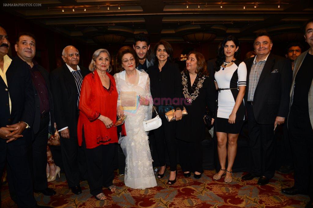 Armaan Jain, Rishi Kapoor, Randhir Kapoor, Rima Jain, Deeksha Seth at the Audio release of Lekar Hum Deewana Dil in Mumbai on 12th June 2014