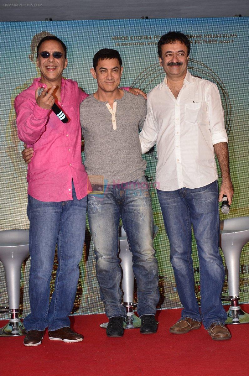 Aamir Khan, RajKumar Hirani and Vidhu Vinod Chopra at PK 2nd poster launch in Mumbai on 20th Aug 2014