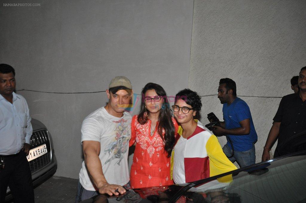 Aamir Khan, Rani Mukherjee, Kiran Rao at Mardani screening in Mumbai on 24th Aug 2014