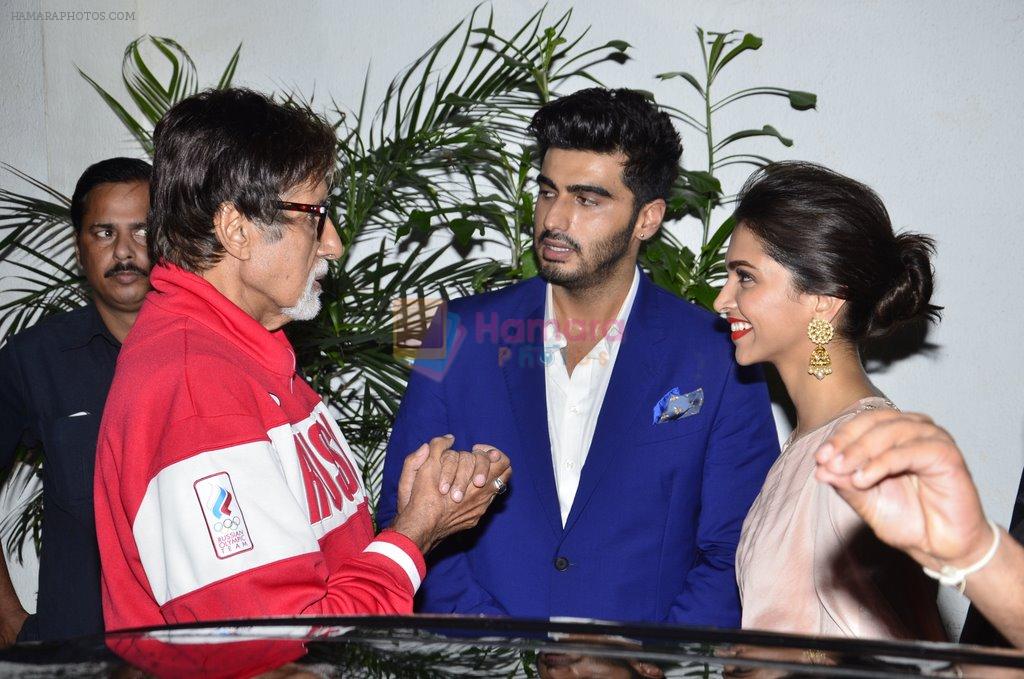 Amitabh Bachchan, Arjun Kapoor, Deepika Padukone at Finding Fanny screening for Big B in Sunny Super Sound on 10th Sept 2014