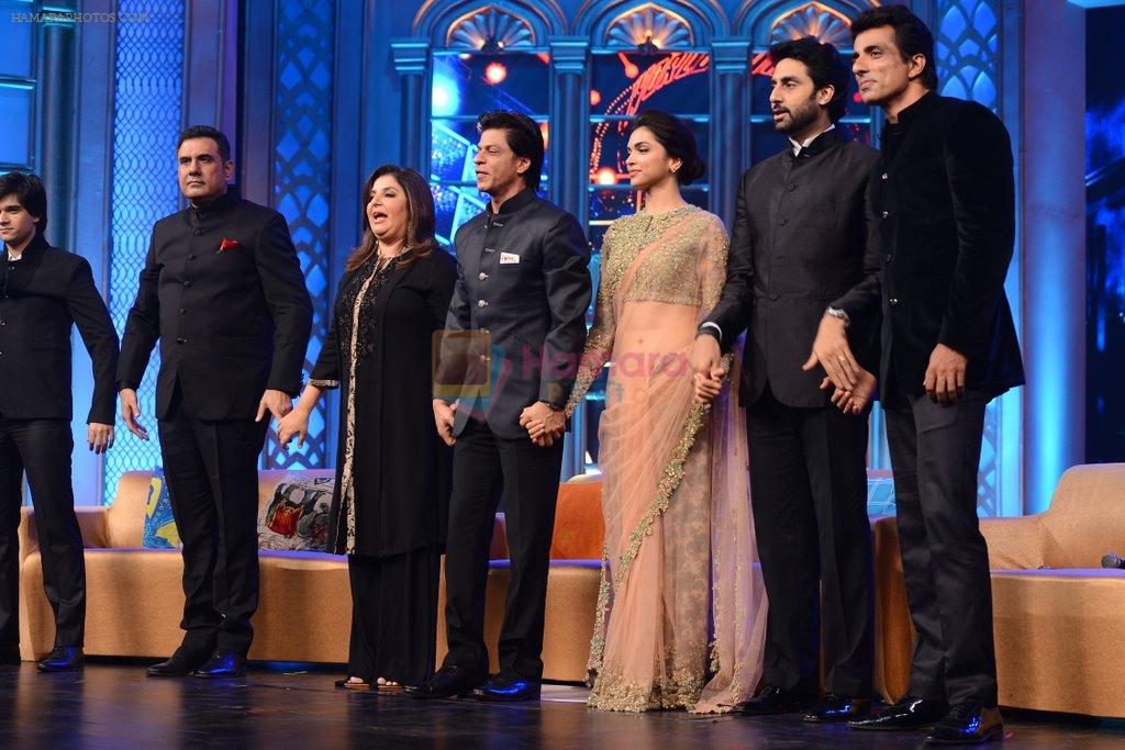 Abhishek Bachchan, Shahrukh Khan,Deepika Padukone, Boman Irani, Vivaan Shah,Sonu Sood, Farah Khan at the Audio release of Happy New Year on 15th Sept 2014