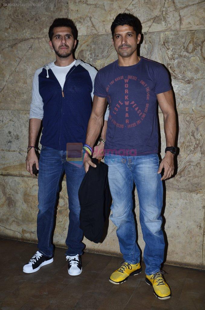 Farhan Akhtar, Ritesh Sidhwani at the special screening of Khoobsurat hosted by Anil Kapoor in Lightbox on 18th Sept 2014