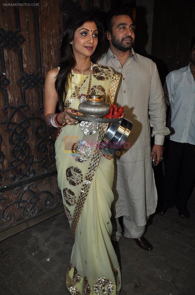Shilpa Shetty, Raj Kundra at Karva Chauth celebrations in Mumbai on 11th Oct 2014