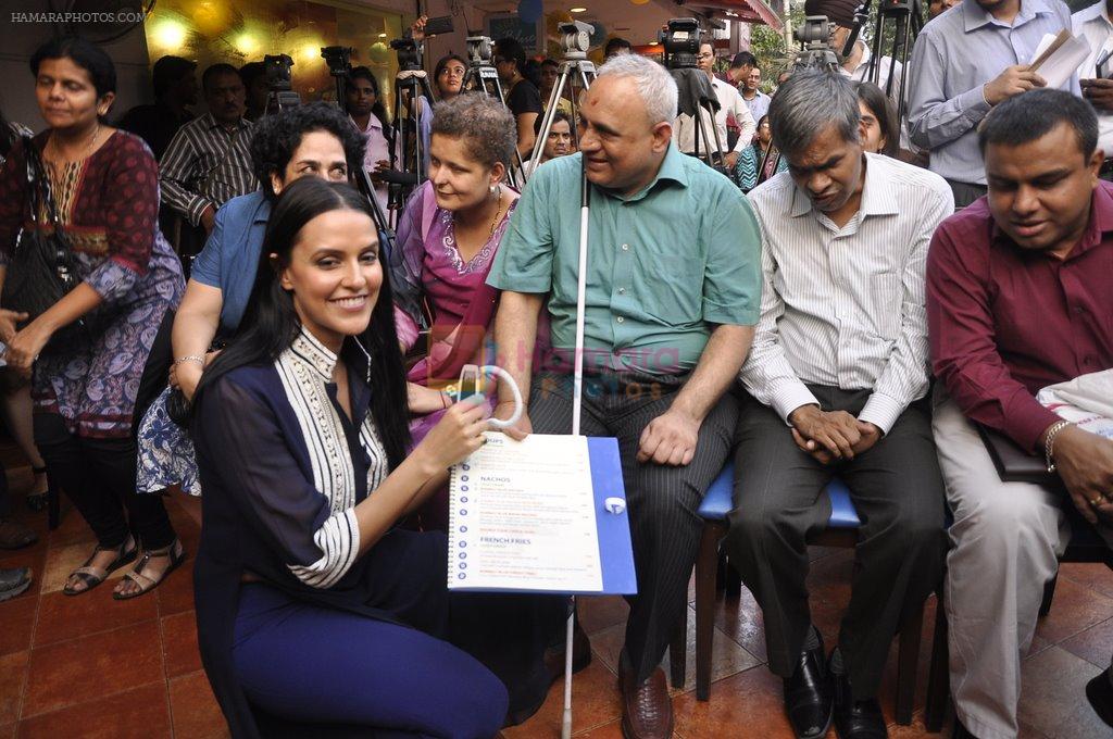 Neha Dhupia at Bombay Blues brailler menu launch - a Mirchi cares initiative in bandra, Mumbai on 16th Oct 2014