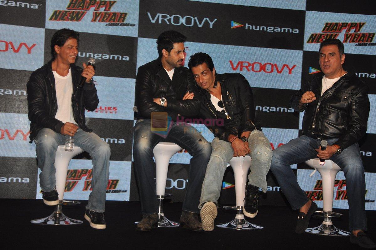 Shah Rukh Khan, Abhishek Bachchan, Vivaan Shah, Sonu Sood, Boman Irani at Happy New Year game launch by Hungama in Taj Land's End, Mumbai on 27th Oct 2014