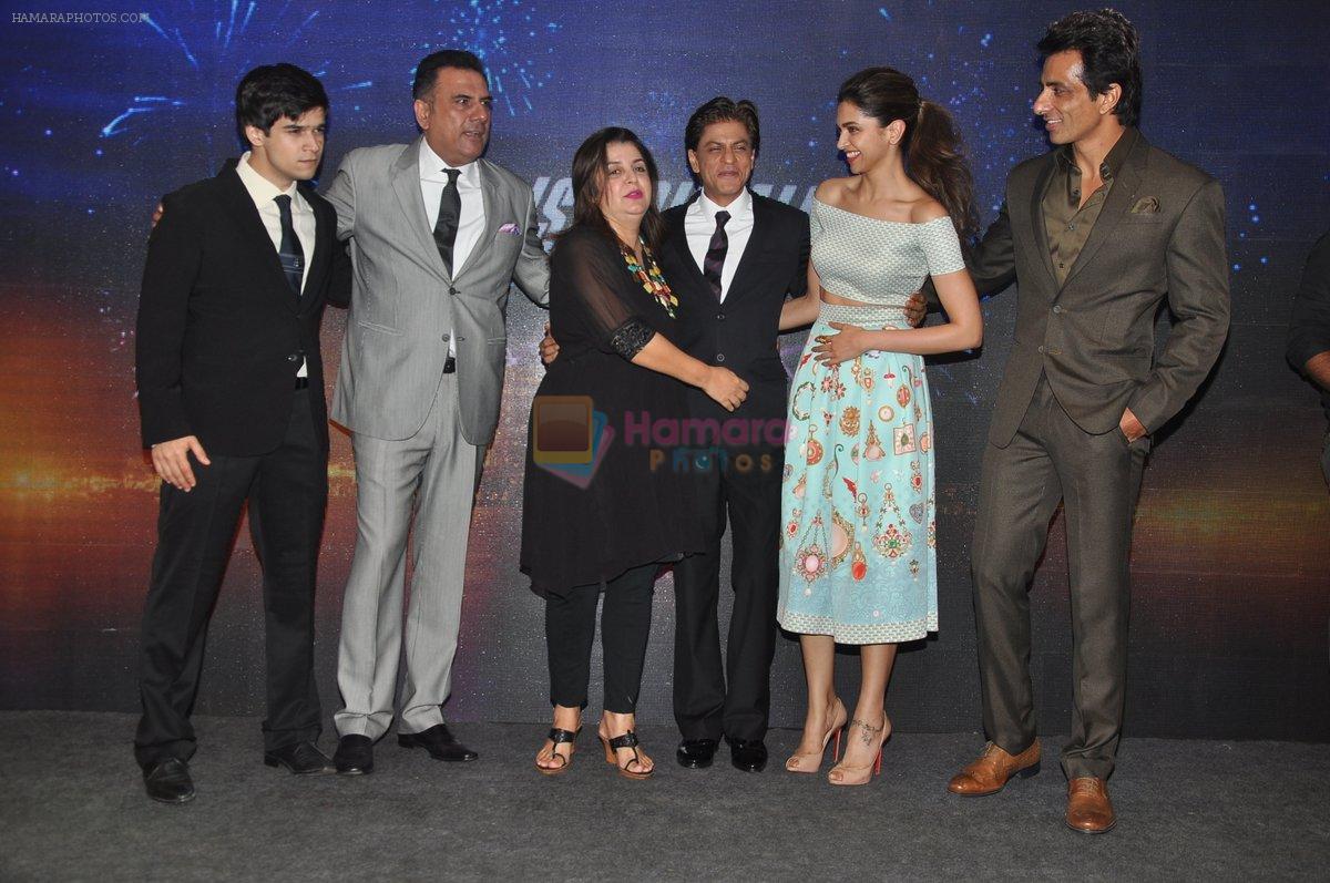 Vivaan Shah, Sonu Sood, Shah Rukh Khan, Farah Khan, Boman Irani, Deepika Padukone at Sharabi song launch from movie happy new year in Mumbai on 28th Oct 2014