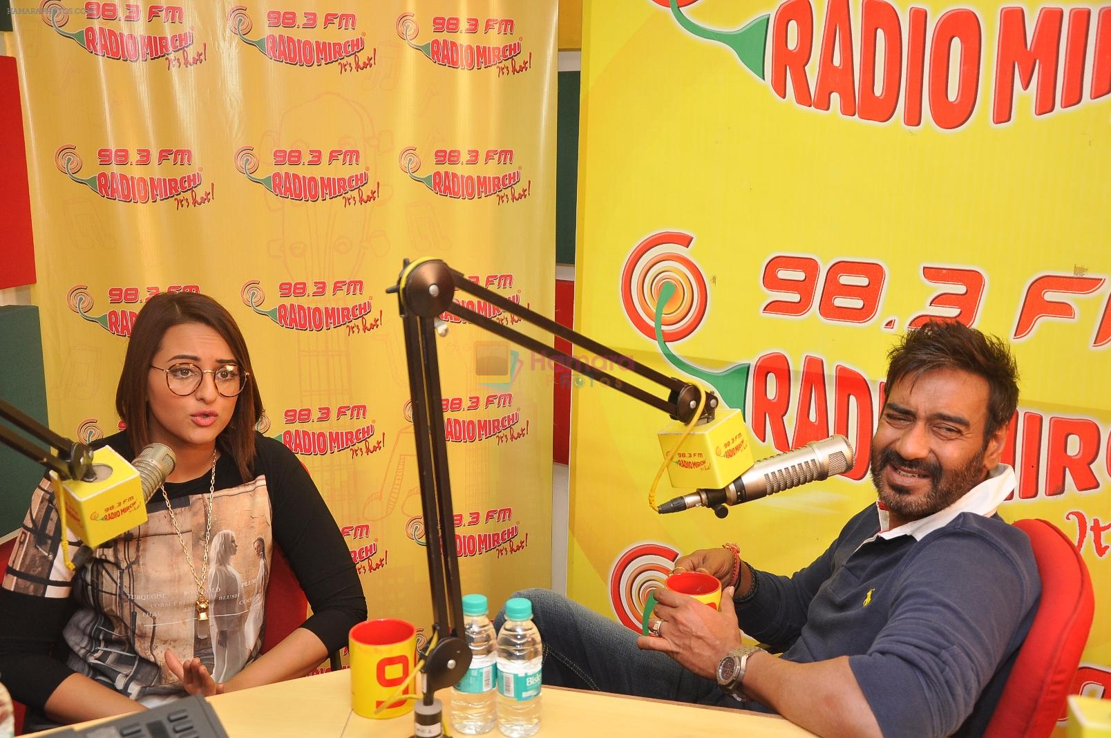 Sonakshi Sinha & Ajay Devgn at Radio Mirchi Mumbai studio for the promotion of upcoming movie Action Jackson